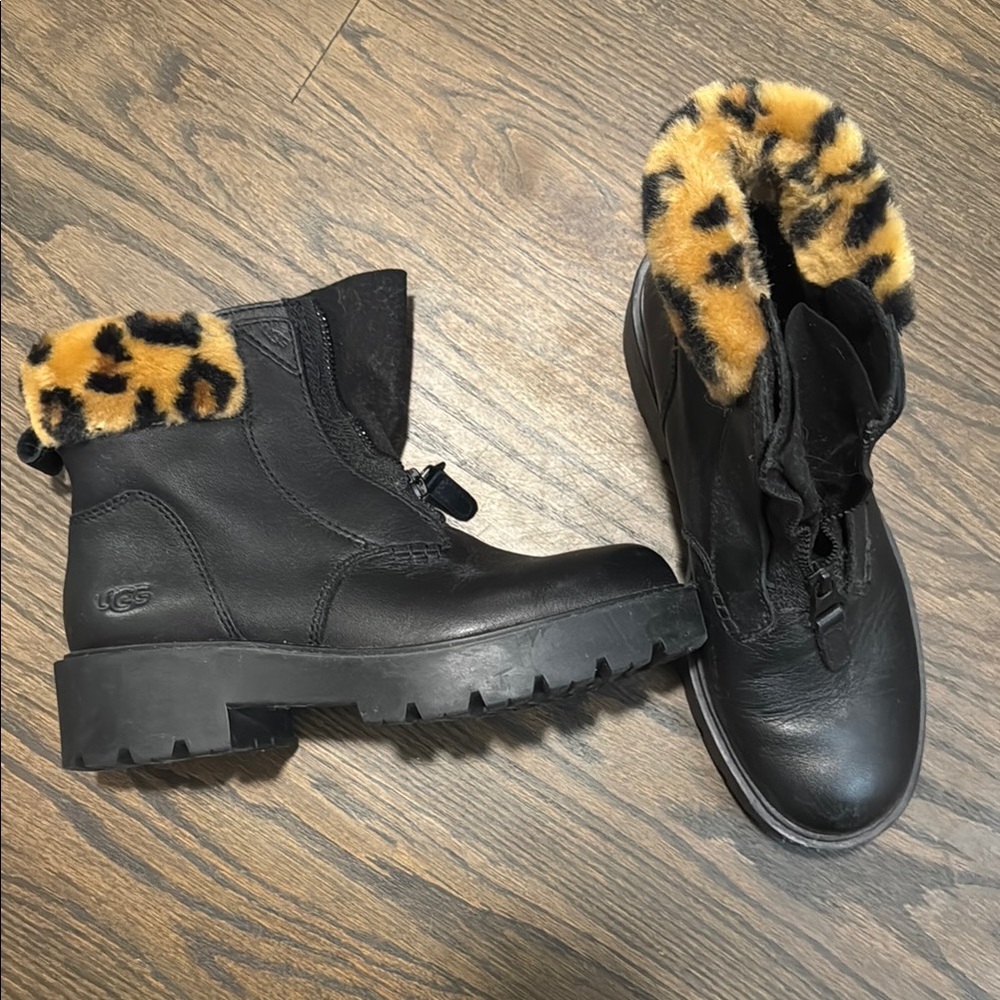 UGG Black Boots with Leopard Cuff
